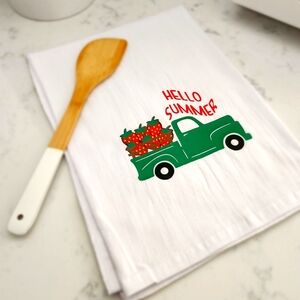 Cute Summer Time Strawberry Truck Dish Tea Towel